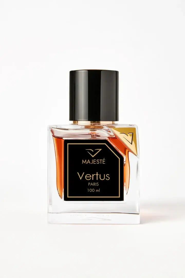 Vertus Majeste extrait de parfum luxury perfume bottle front view on white background