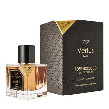 Vertus Rose Morocco extrait de parfum luxury rose bottle side angle on white background